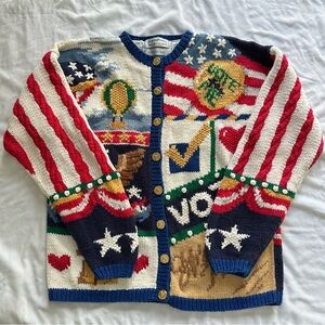Flag Motif Patchwork Knit Cardigan Sweater - Multi-Color